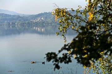 Blick auf das ruhige Wasser des Kratersees Laacher See in Deutschland. (Photo: Tobias Schorr)
