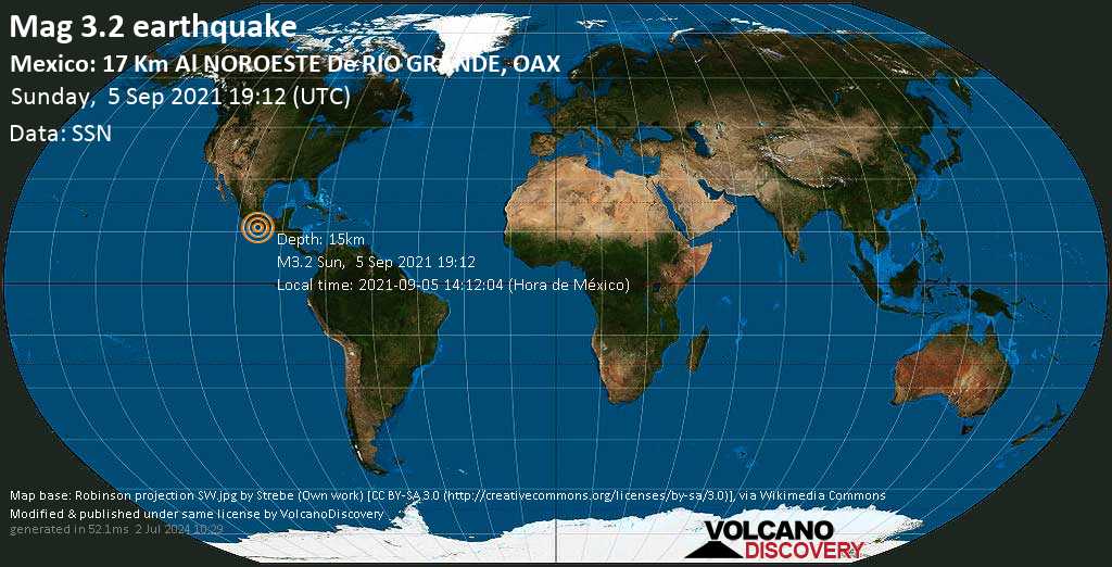Quake Info Light Mag 3 2 Earthquake 17 Km Northwest Of Rio Grande Mexico On Sunday Sep 5 21 At 2 12 Pm Gmt 5