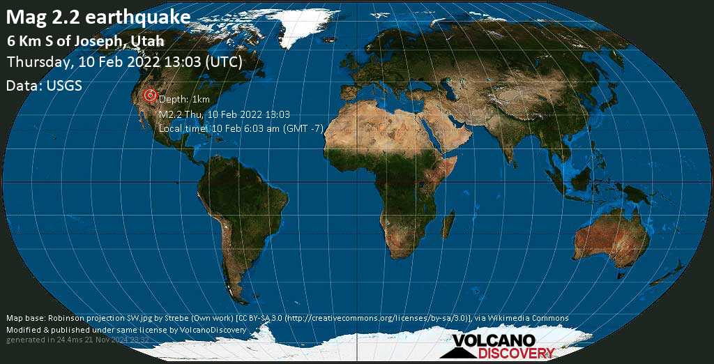 Quake Info Weak Mag 2 2 Earthquake 7 1 Mi Southwest Of Monroe Sevier County Utah Usa On Thursday Feb 10 22 At 6 03 Am Gmt 7